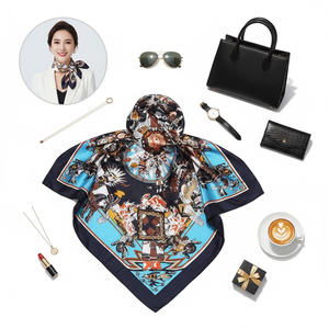 Écharpe carrée en soie à motif culturel indigène imprimé numériquement personnalisé pour promotion de cadeaux et usage quotidien en extérieur - Product Image 1