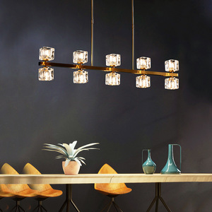Postmodern Luxury <b>Dining</b> Room Chandelier All-Copper Nordic Minimalist Linear Long Strip Grand Crystal Pendant Lamp for Table Bar - Product Image 6