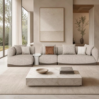 Ensemble de canapés modulaires modernes en tissu avec accoudoirs larges arrondis, design tissé texturé, table d'appoint assortie pour salon de villa - Causeuse