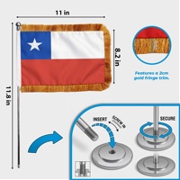Drapeau de bureau du Chili avec franges dorées, 8,2x11 pouces, drapeau miniature chilien de table, base en acier inoxydable, décoration de bureau