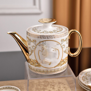 Service à café de luxe en porcelaine blanche de style européen, 15 pièces, avec bordure dorée, à prix réduit - Product Image 2