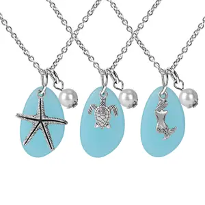 Океана Turquoise Bay синий светло-голубой море стеклянное колье в виде морской звезды Русалка Подвески морской стеклянный ожерелье ювелирные изделия для женщин подарок