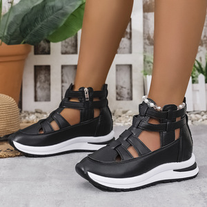 Sandales sportives d'été pour femmes, dessus en PU, semelle extérieure en caoutchouc, semelle épaisse, bride arrière avec boucle - Product Image 2