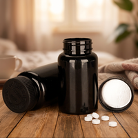 Flacon en plastique HDPE noir de 200 cc (200 ml) avec bouchon à vis, vide, pour emballage de médicaments, capsules et comprimés, vente en gros