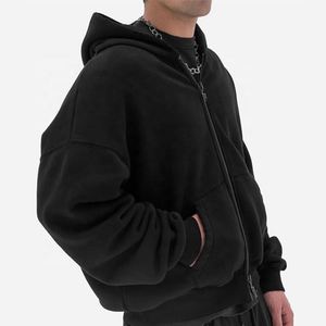 Fabricant de sweats à capuche zippés surdimensionnés pour hommes, en coton épais 100 %, couleur unie, pour l'hiver, style décontracté - Product Image 1