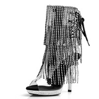 Chaussures gothiques à talons aiguilles fins de 13 cm (5 pouces) avec plateforme, à pampilles et cristaux, style peep toe, pour strip-teaseuses de boîte de nuit, pole dance et scène, idéales pour le fétichisme.