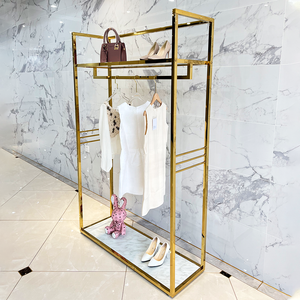 Phụ Nữ Quần Áo Cửa Hàng Cửa Hàng Hiển Thị Giá Thanh Lịch Tầng Thường vụ Vàng Quần Áo Treo Đứng Bán Lẻ Thương Mại Hàng May Mặc Kệ - Product Image 1