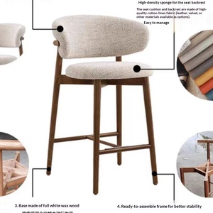 Sgabello da <span class=keywords><strong>Bar</strong></span> Moderno in Legno Massello, Sedia da Cucina in Stile Nordico Italiano, Piccola Sedia da Pranzo con Schienale, Sgabello Alto Casual per Hotel e Ristoranti - Product Image 3