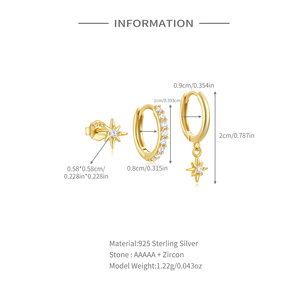 CANNER Ensemble de 3 pièces en argent sterling 925 avec étoile incrustée de zircon, boucles d'oreilles classiques et créoles - Product Image 2