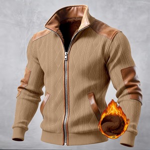 Chaqueta de <span class=keywords><strong>hombre</strong></span> con bloques de color, forro polar, cremallera completa, cuello alto, abrigo informal cálido para invierno y otoño, con logo personalizado, ropa exterior oversize al por mayor - Product Image 6