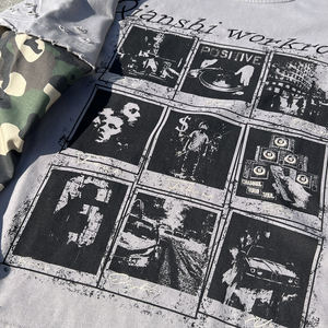 Camiseta Oversize con Estampado Desgastado, Camiseta Térmica de Camuflaje de Diseñador, Camiseta de Manga Larga de Doble Capa con Gráfico Personalizado para Hombre - Product Image 4