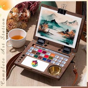 Planche à dessin en bois pliable de 13 pouces, boîte de peinture à l'aquarelle pour enfants, livre de croquis et de dessin en plein air, bois de noyer - Product Image 2