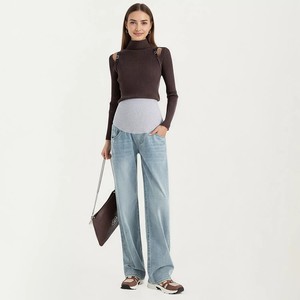 Jean <span class=keywords><strong>de</strong></span> maternité en denim pour femme, coupe <span class=keywords><strong>large</strong></span> avec empiècements intégrés et taille élastique <span class=keywords><strong>de</strong></span> soutien, <span class=keywords><strong>pantalon</strong></span> <span class=keywords><strong>de</strong></span> <span class=keywords><strong>grossesse</strong></span> - Product Image 2