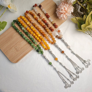 Rosario classico stile islamico naturale vera pietra agata Tasbih preghiera perline a forma di palla gioielli in argento placcato diamante - Product Image 4