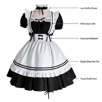 Ensemble de robe de cosplay de femme de chambre pour femme, noir et blanc, avec dentelle et volants, tenue d'anime pour fête d'Halloween