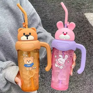 New Hot Selling Internet Celebrity Cute Water Cup Summer Large Capacity Plastic Cup With Straw Convenient Ice Cream Water Bottle