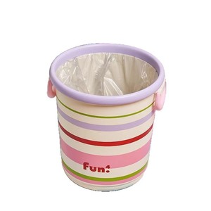 Fun4 Striped Trash Can Cylindrical <b>Double</b>-Handled Indoor Waste <b>Bin</b> Colorful Design - Product Image 5