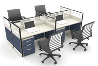 Poste de travail modulaire commercial pour 2 personnes, face à face, avec tiroirs de rangement intégrés pour projets de bureaux ouverts
