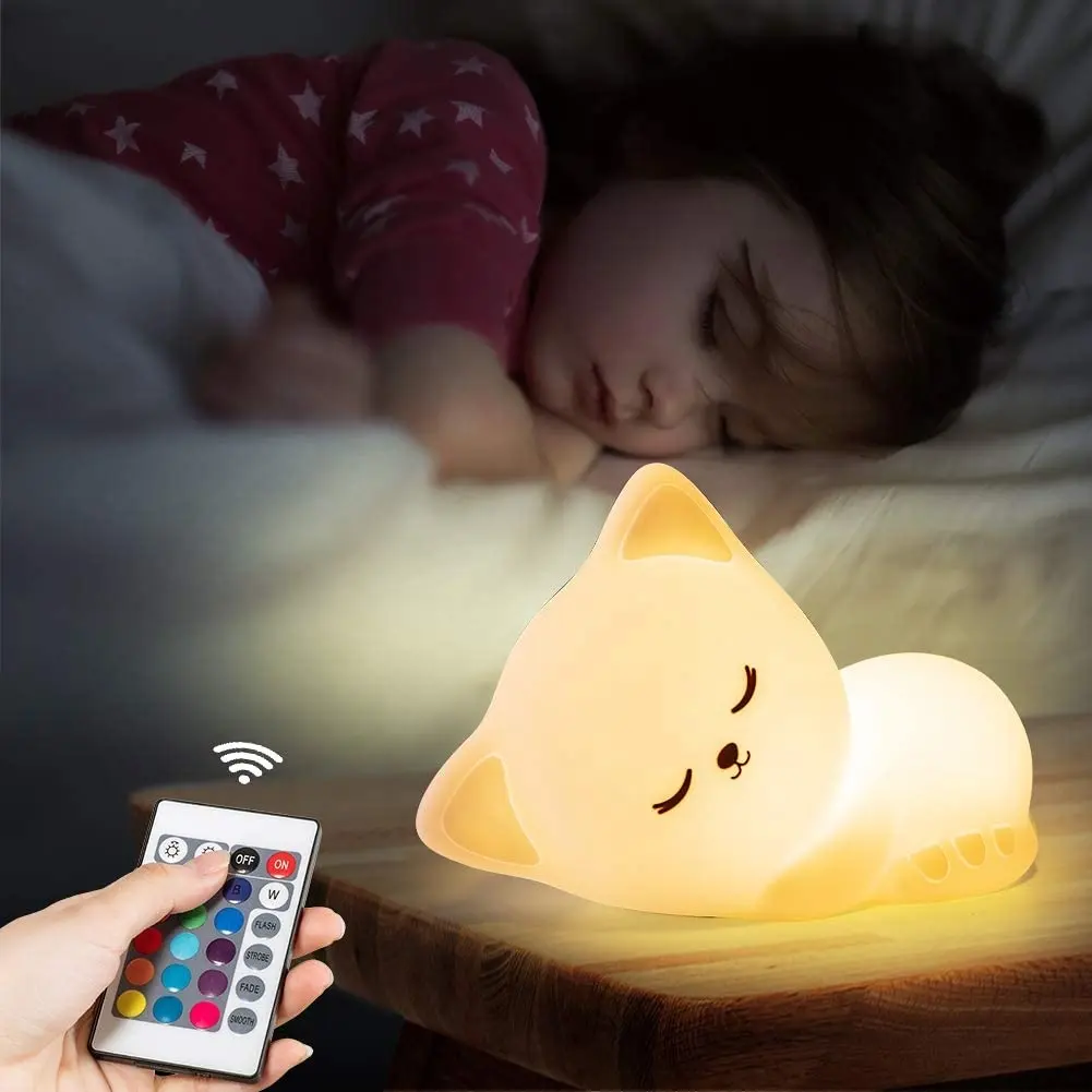 Lampu Malam Kitty Lucu untuk Anak-anak, Lampu Kucing Hewan Kawaii, Lampu Malam Squishy, Lampu Warna Led