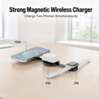 Station de charge rapide 3-en-1 15W PD pliable à rotation magnétique à 360° pour smartphones, montres connectées et écouteurs, entrée USB-C