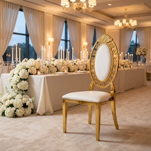 <span class=keywords><strong>Silla</strong></span> con Respaldo Ovalado y Diseño de Borde de Letras Huecas, Asiento Tapizado, para Bodas, Restaurantes, Hoteles, Uso en Interiores - Product Image 2