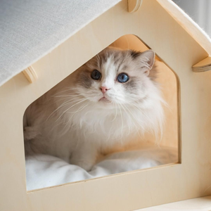 Cat House – Covered Indoor Pet Bed with <b>Cushion</b> & Scratcher Wood Cat Scratcher House for Cats, Kittens, <b>Small</b> Dogs - Product Image 5