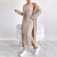 Vêtements pour femmes en vente chaude, mode automne européenne pour femmes, robe camisole, manteau long à manches longues, ensemble deux pièces