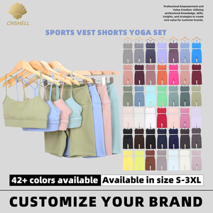 42 colores listos para enviar sensación desnuda elegante transpirable Yoga Fitness gimnasio entrenamientos <span class=keywords><strong>Y</strong></span> espalda chaleco sin línea frontal Biker Shorts Sports Set - Product Image 3