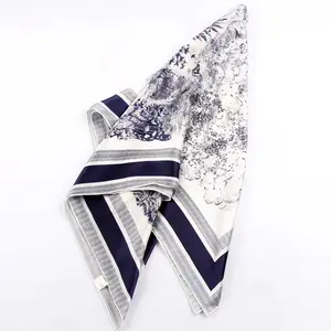 silk scarves wholesale Hangzhou Silk Real Silk 90cm square scarf women's all-match striped Spring and Autumn scarf