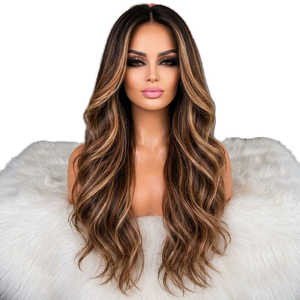 3x4 Lace Front Piano Highlights Body Wave <strong>Wig</strong> Dark Brown <strong>Wig</strong> with Blonde Highlights Chocolate Highlight Human Hair <strong>Wig</strong> - Product Image 1