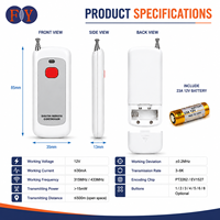 Control Remoto RF de 433MHz con un Solo Botón y Código de Aprendizaje, DC12V con Antena Externa, Directo de Fábrica