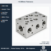 Pièces de bloc hydraulique de collecteur usinées sur mesure par CNC, fournisseur OEM, +/-0,005 mm, ISO 9001, fraisage 5 axes, 6061 7075, perçage par électroérosion à fil