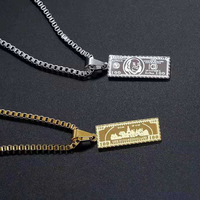 Collier pendentif billet de 100 dollars Hip Hop, chaîne en acier inoxydable plaqué or 18 carats, collier de bijoux argenté pour hommes et femmes