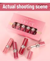 Coffret cadeau de 6 rouges à lèvres crémeux mats en velours HANDAIYAN, tons nus chauds variés, décoration rose argentée, longue tenue