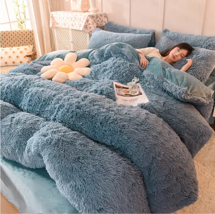 Soft Duvet Cover Sets Shaggy Plush Duvet Cover Faux Fur Bedding Luxury Wholesale Winter Plush Fluffy Bedding Set Sheet St