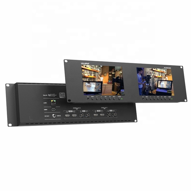 RM-7029S Dual Screen Monitor Lilliput 1000 Nits 7 Inch IPS 12G-SDI 3G-SDI 4K HDMI Video for Video Trucks 3RU Rack Mount Monitor