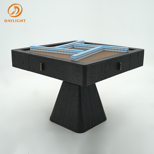 Modern Minimalist Black Walnut Automatic Mahjong Table with Storage Drawers, Luxury Pedestal Design for Villa & Hotel Lounge