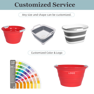 Cubo de Pesca Plegable de Silicona Rojo, Cubo de Agua Plegable para el Hogar, Camping, con Tapa - Product Image 5