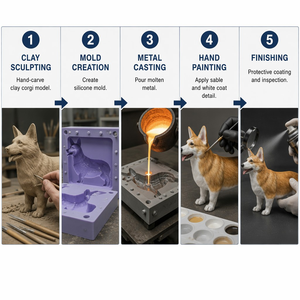 Escultura <span class=keywords><strong>de</strong></span> Perro Welsh Corgi Moderna <span class=keywords><strong>de</strong></span> Bronce Fundido a Tamaño Real, Estatua <span class=keywords><strong>de</strong></span> Animal Pintada Realista <span class=keywords><strong>para</strong></span> Jardín, Césped, Exterior, Fabricante <span class=keywords><strong>de</strong></span> Arte <span class=keywords><strong>para</strong></span> Mascotas - Product Image 3