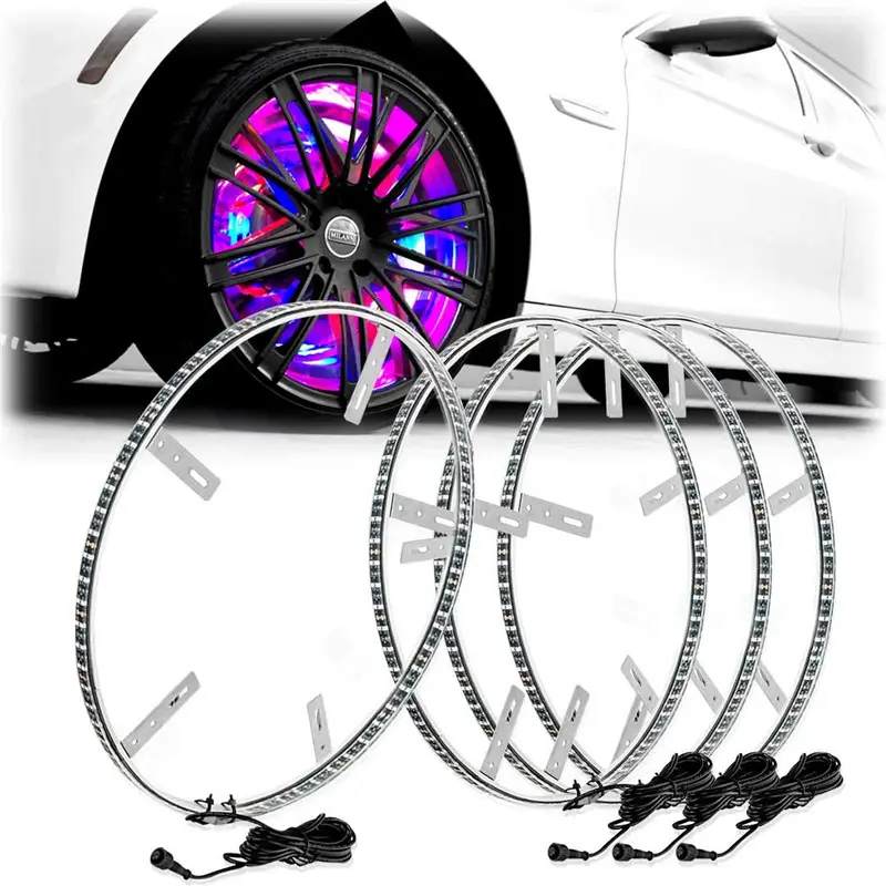 4pc Automobile Wheel Tire Led Decorative Light Rgb Waterproof Auto 288Led Car Chasing Wheel Lights