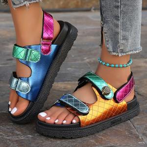 Nuevas sandalias de playa con diseño de cabeza de águila en colores vibrantes para mujer, talla grande, con diseño de diamantes deslumbrantes y coloridos. - Product Image 1