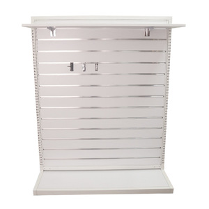 Màu trắng slat tường hiển thị đứng cửa hàng hiển thị <span class=keywords><strong>Rack</strong></span> với dải nhôm - Product Image 5