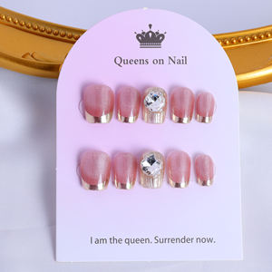 Uñas postizas de lujo con punta francesa, acrílicas, hechas a mano, de cobertura completa, tipo ataúd corto, con pedrería, precio de fábrica al por mayor - Product Image 2