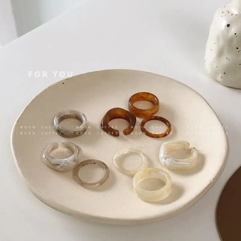 Korean Vintage Chunky Marble Resin Acrylic Rings 3 Piece Set Jewelry Women Wholesale
