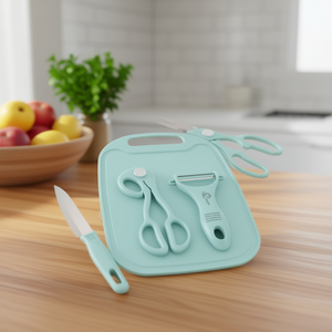 Ensemble de couteaux Myrva avec planche à découper, 4 pièces, lames en acier inoxydable, manches en plastique, pour usage en cuisine - Product Image 2