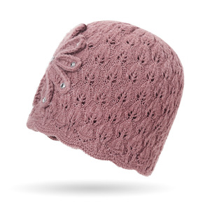 Women's Knitted Hat With Rhinestone Flower Warm Woolen Beanie For Winter 54-56cm Head Circumference Double Layered Crochet - Product Image 2