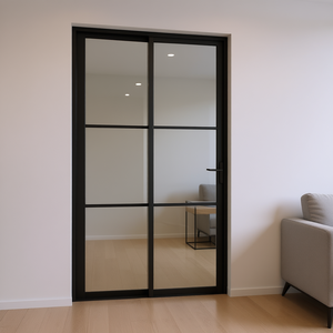 ประตูกระจกภายในสีดำ ขนาด 40.4x79.3 นิ้ว ดีไซน์มินิมอล เปิดด้านข้าง พื้นผิวสำเร็จรูป - Product Image 2