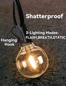 Đèn Dây Năng Lượng Mặt Trời Halloween Giáng Sinh Màu Đen E12 4 Chế Độ Có Ổ Cắm Bóng Đèn <span class=keywords><strong>Edison</strong></span> Điện Áp Thấp G40 Chống Nước - Product Image 5