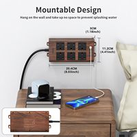 Multiprise avec port USB, finition bois, 6 prises, protection contre les surtensions, 13A/3250W, câble d'extension 2M