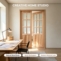 Solid Fir Solid Wood Glass Swing Door Natural Timber for Study Room Interior Partition